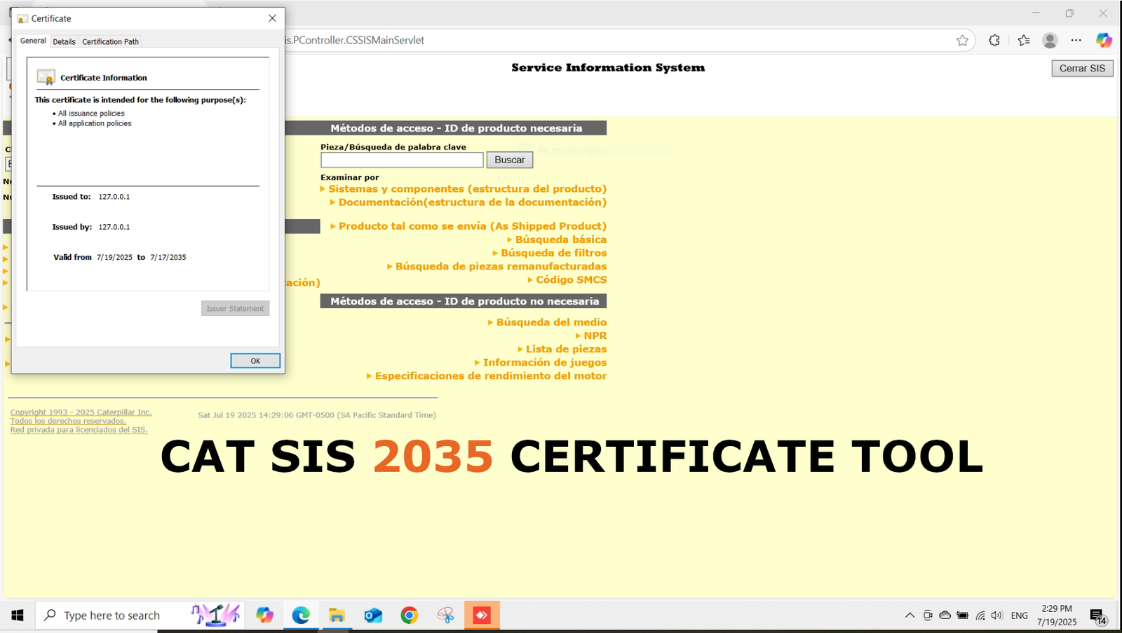 CAT SIS 2035 CERTIFICATE Patch TOOL