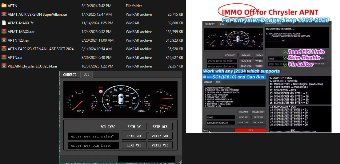 APNT IMMO OFF CHRYSLER VIN EDITOR TOOL + KG